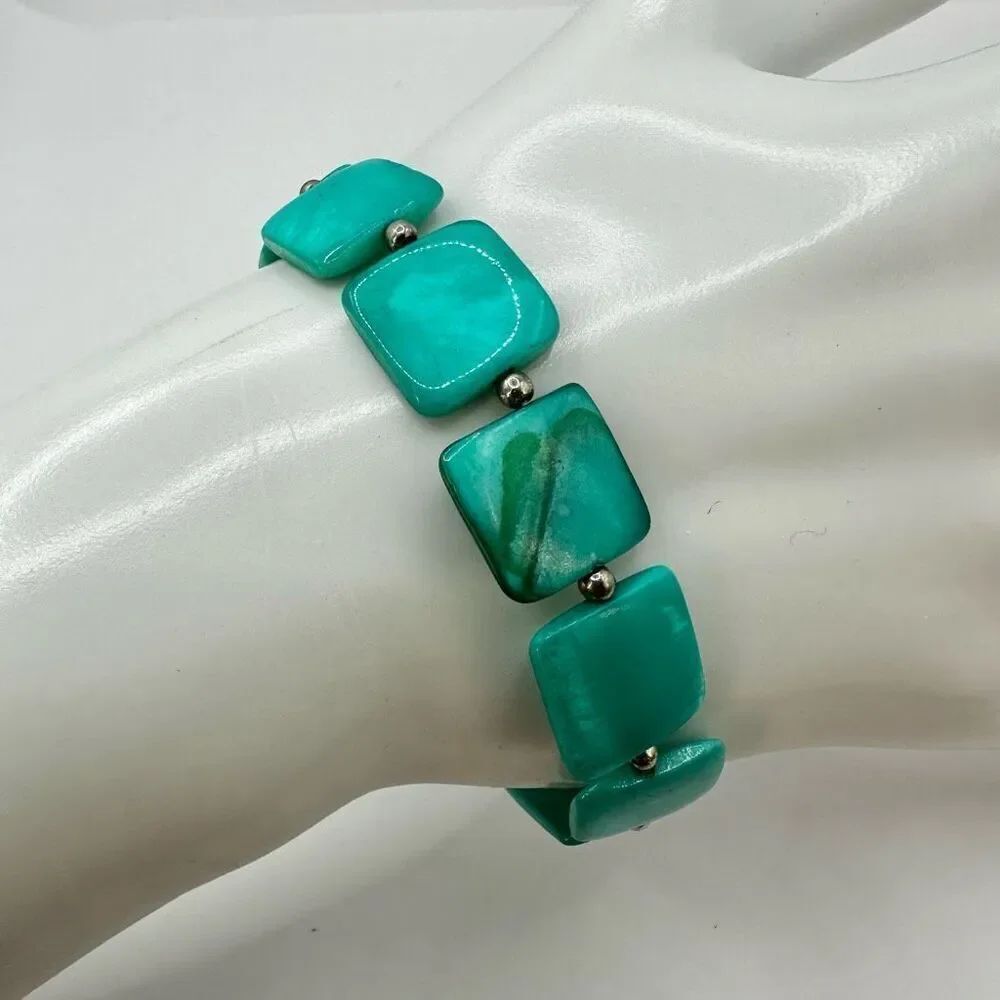 Blue square abalone stretchy bracelet
